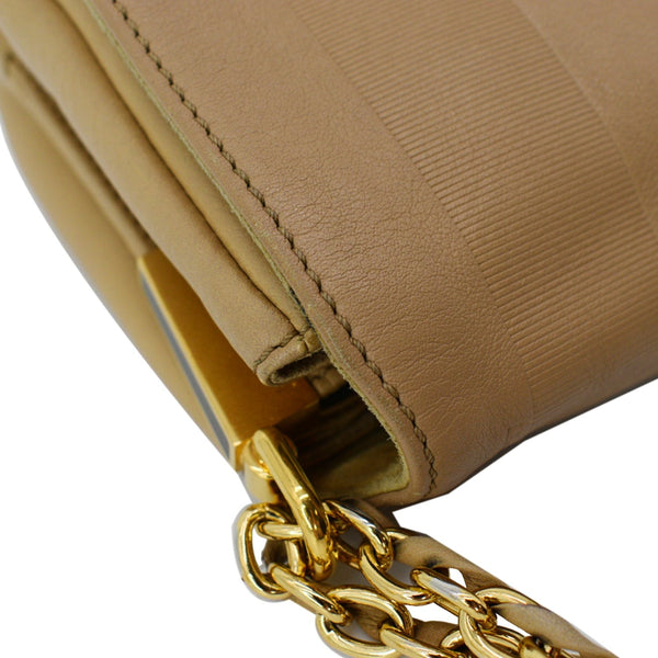 FENDI Claudia Pequin Embossed Leather Wallet Crossbody Bag Beige