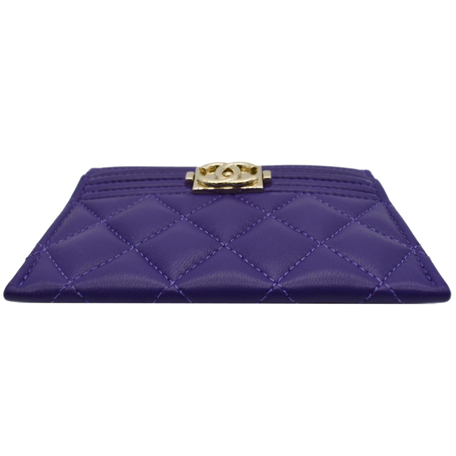 CHANEL Iridescent Lambskin Quilted Card Holder Purple 624076