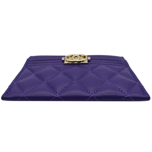 CHANEL Boy Leather Card Holder Purple