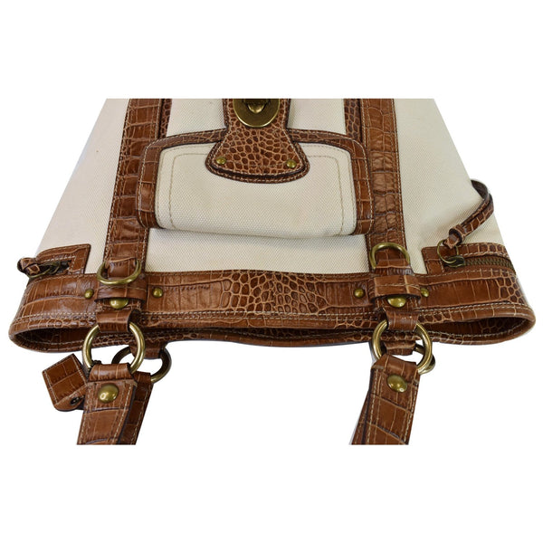 COACH MO669-10648 Canvas Embossed Leather Tote Bag Brown/Ivory