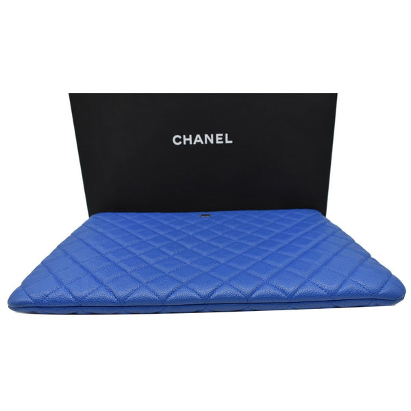 CHANEL Caviar Leather Large O-Case Zip Pouch Blue