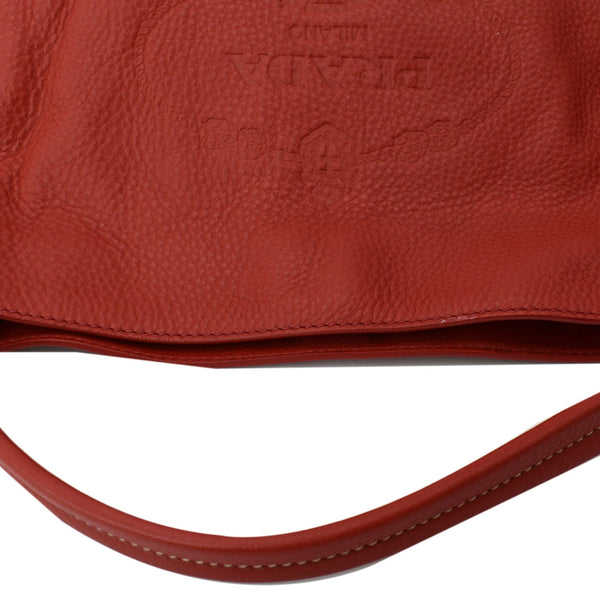 PRADA Vitello Phenix Leather Embossed Logo Hobo Bag Red