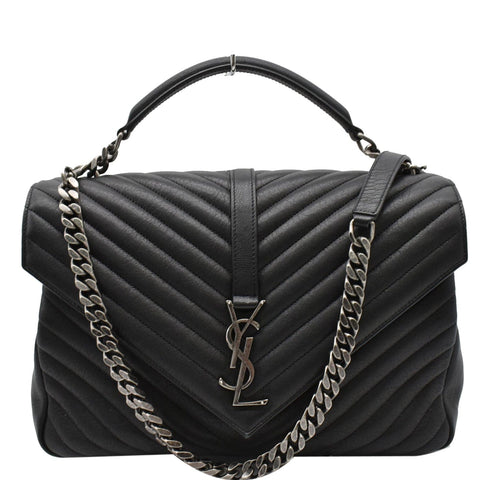 YVES SAINT LAURENT College Medium Flap Matelassé Leather Shoulder Bag Black