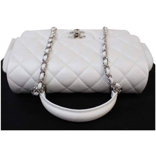 CHANEL Mini Top Handle Flap Caviar Leather Crossbody Bag White