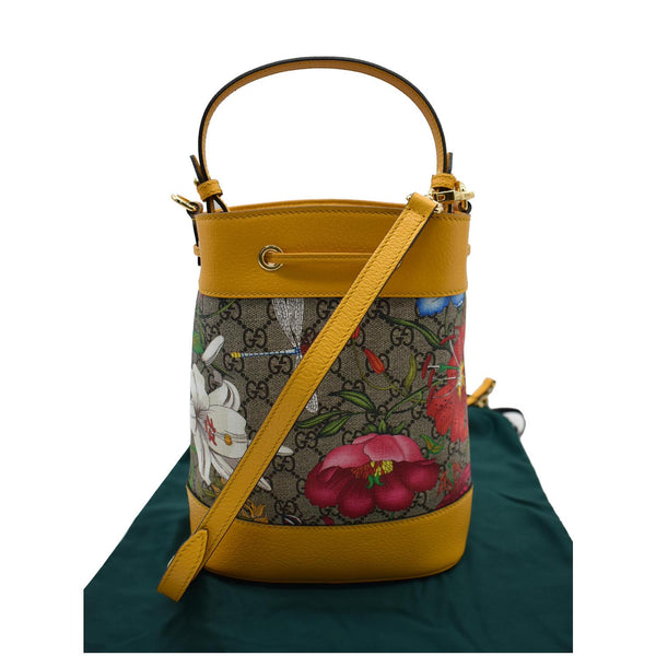 Gucci Ophidia Flora Small GG Canvas Bucket Bag Yellow