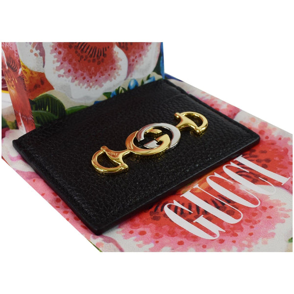 GUCCI Zumi Grainy Leather Card Case Black 570679