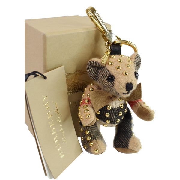BURBERRY Thomas Bear Cashmere House Check Studded Keychain Camel Gold