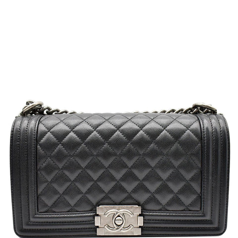 CHANEL Medium Boy Flap Caviar Leather Shoulder Bag Black