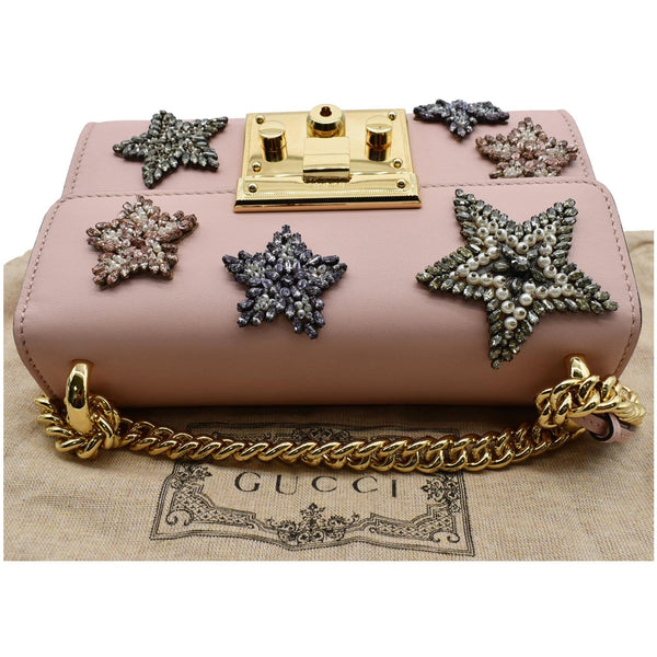 GUCCI Crystal Star Embroidered Padlock Small Shoulder Bag Pink 432182