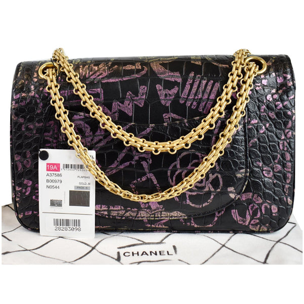 CHANEL Reissue 2.55 Flap Crocodile Embossed Graffiti Shoulder Bag Black