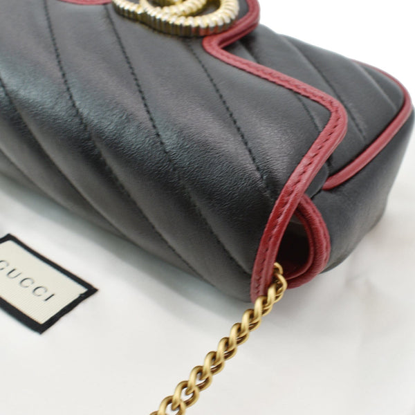 GUCCI GG Marmont Mini Matelassé Leather Shoulder Crossbody Bag Black/Cerise 574969