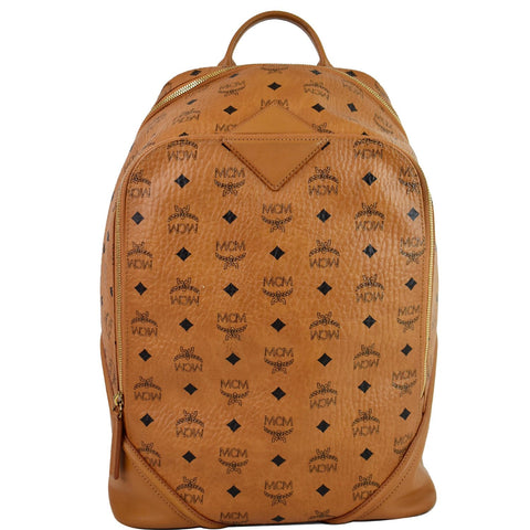 MCM Duke Visetos Medium Canvas Leather Backpack Bag Cognac