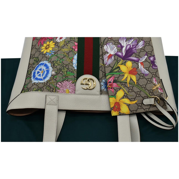 GUCCI Ophidia GG Flora Vertical Shopping Tote Bag White 519335