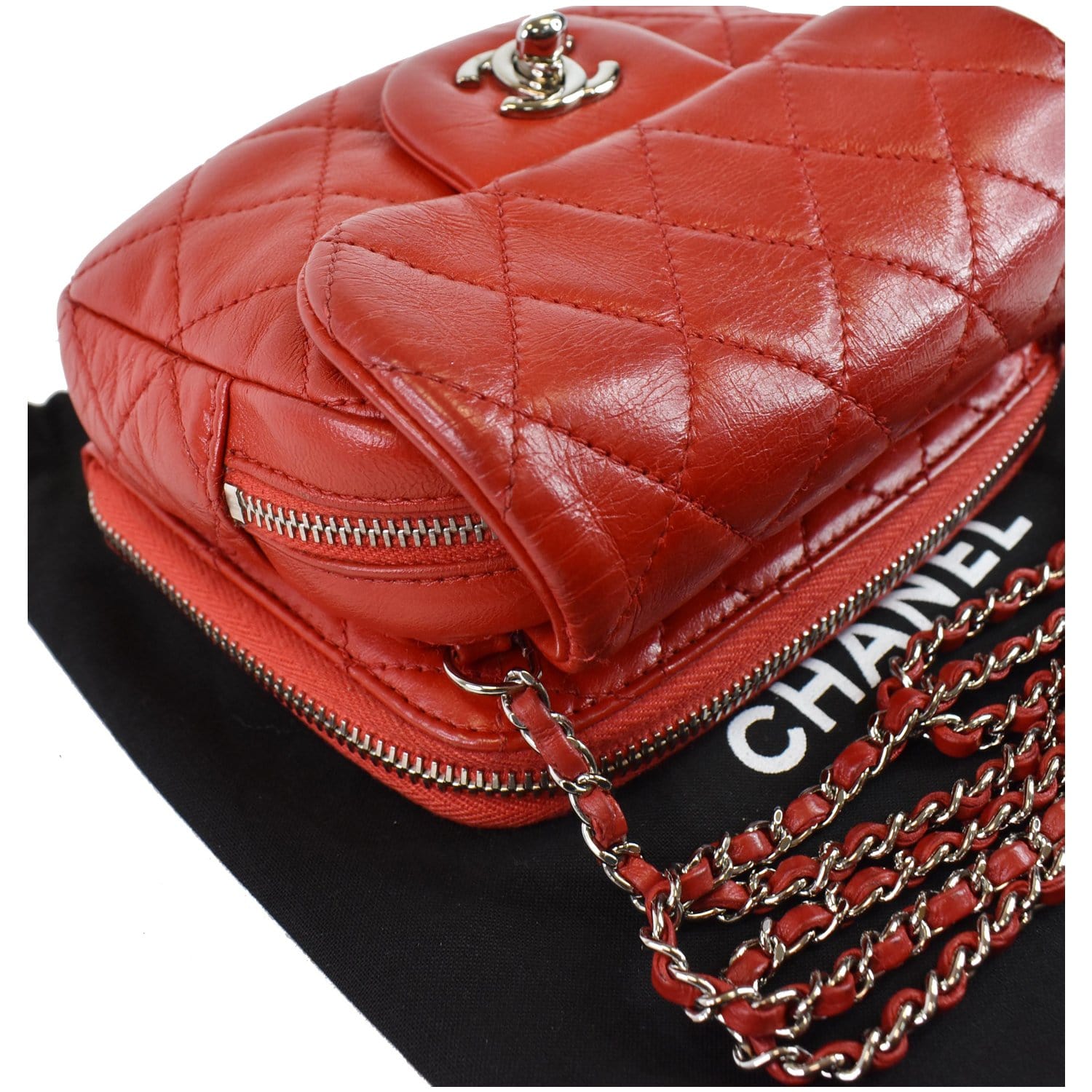 CHANEL Classic Mini Flap Quilted Lambskin Crossbody Bag Red