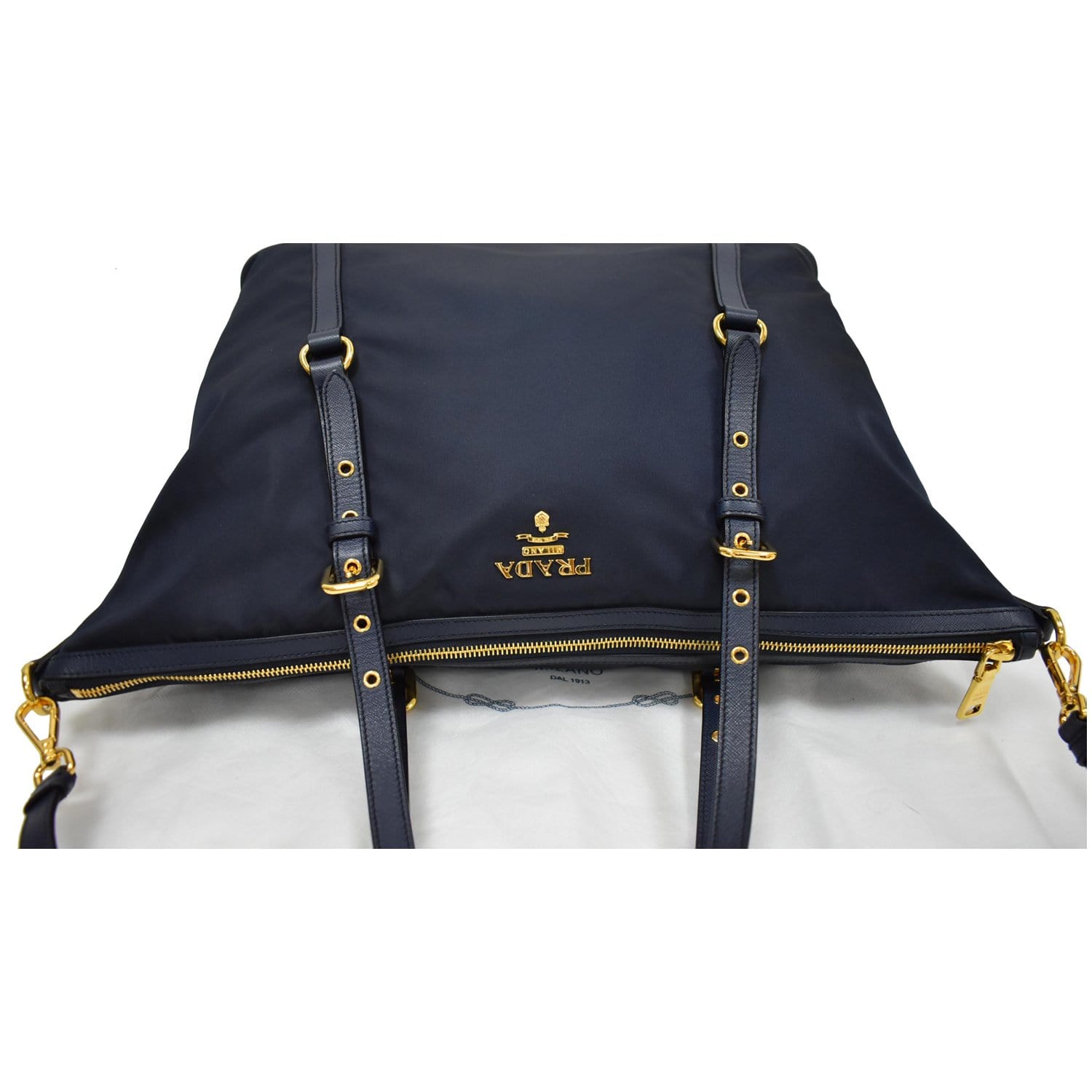 Prada Bluette Tessuto Nylon and Saffiano Leather Small Messenger Bag 1BH716  - Yoogi's Closet