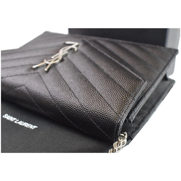 YVES SAINT LAURENT Envelope Monogram Leather Crossbody Chain Wallet Black