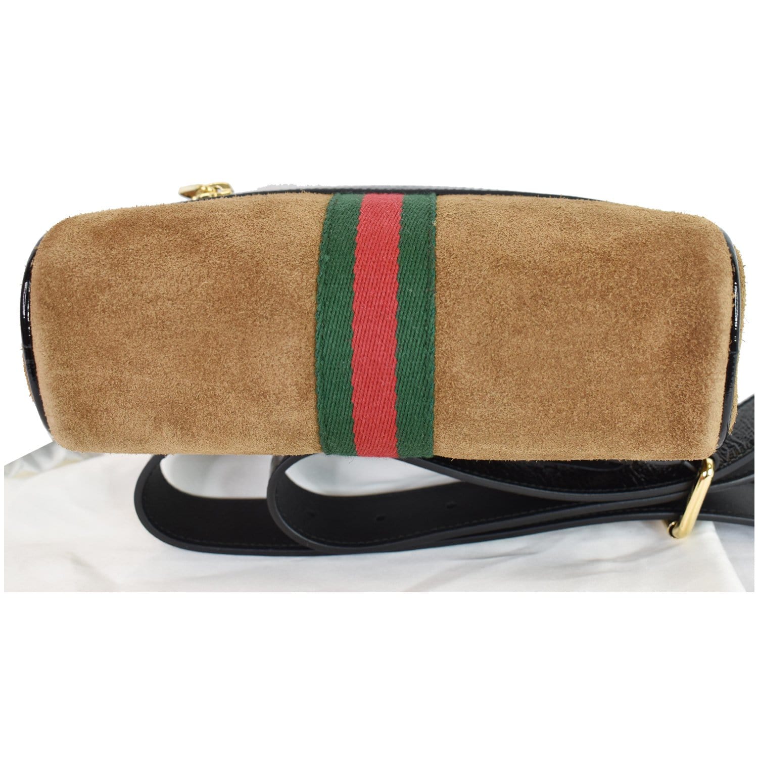 Gucci Ophidia Brown Suede Web Belt Bag w/ Leather Trim Size 85 | Brand New