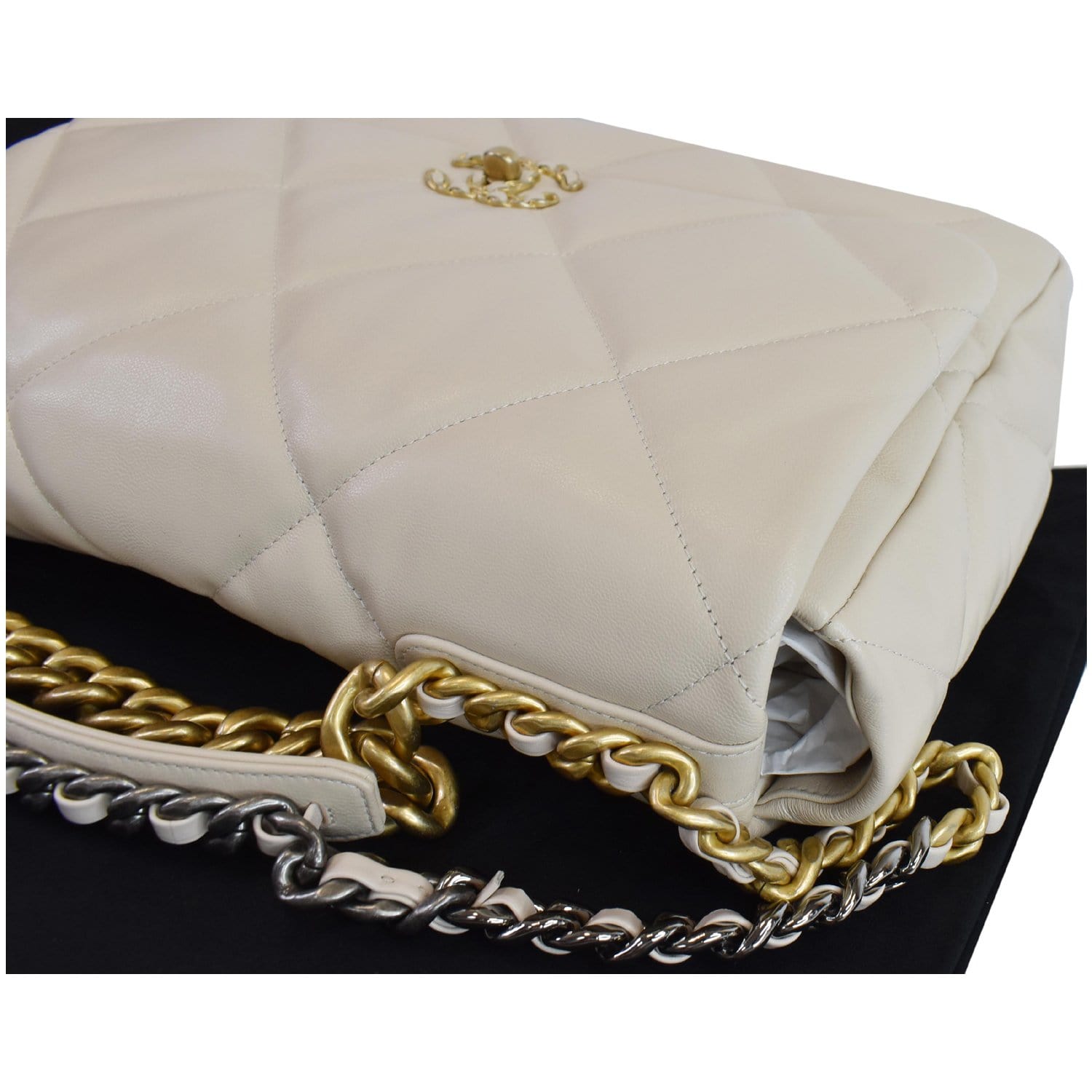 Chanel 19 maxi handbag, Shiny lambskin, gold-tone, silver-tone &  ruthenium-finish metal, black — Fashion