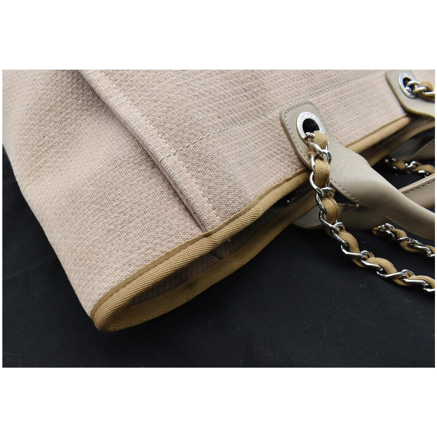 CHANEL Deauville Large Canvas Tote Bag Beige