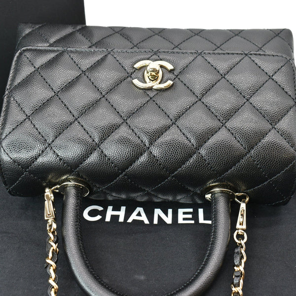 CHANEL Coco Mini Top Handle Caviar Leather Shoulder Bag Black