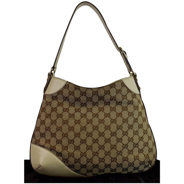Gucci Hasler Horsebit GG Canvas Leather Hobo Bag front side
