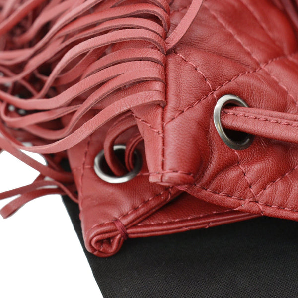 CHANEL Paris 127-0Shops Drawstring Fringe Shoulder Bag Red