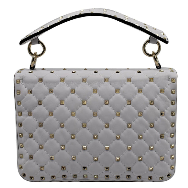 VALENTINO Medium Rockstud Spike Quilted Leather Tote Crossbody Bag White