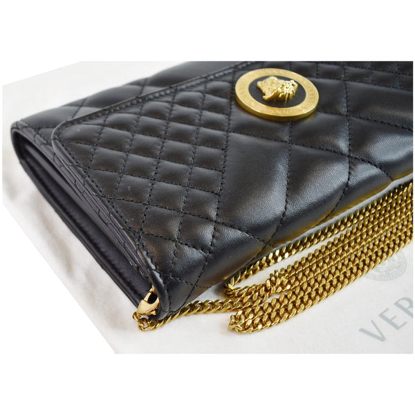 VERSACE Icon Quilted Leather Wallet on a Chain Crossbody Bag Black