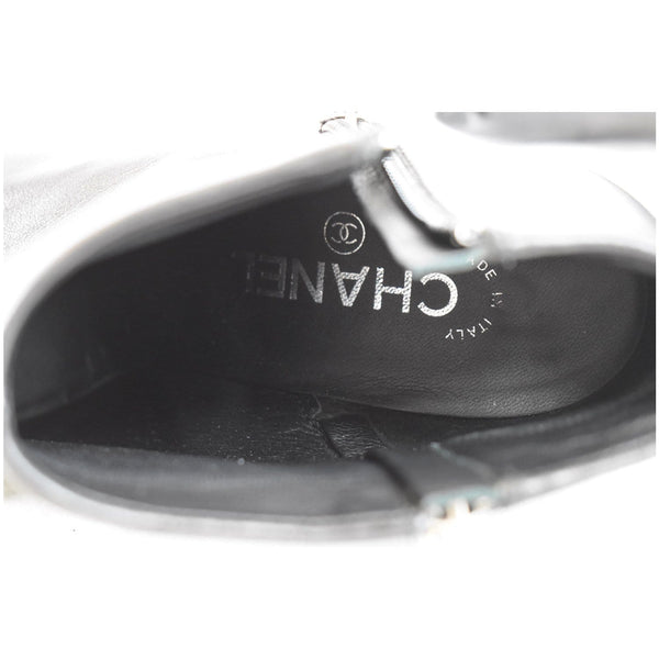 CHANEL Camellia Front Ankle Leather Heel Boots Black US 7.5