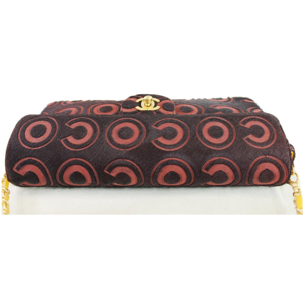 CHANEL Coco Pony Hair Leather Shoulder Bag Burgundy