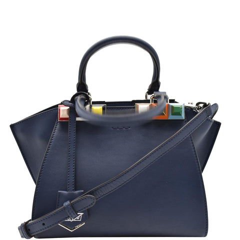 FENDI Petite 3Jours Studded Leather Tote Bag Dark Blue