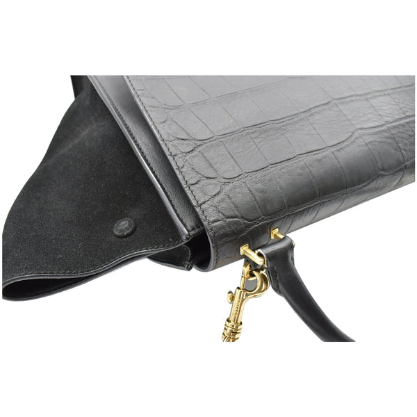 CELINE Trapeze Medium Croc Tote Shoulder Bag Black