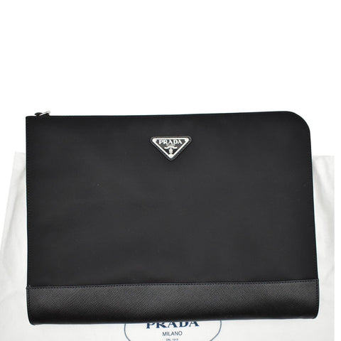 Prada Document Nylon Leather Pouch Black - Dallas Handbags