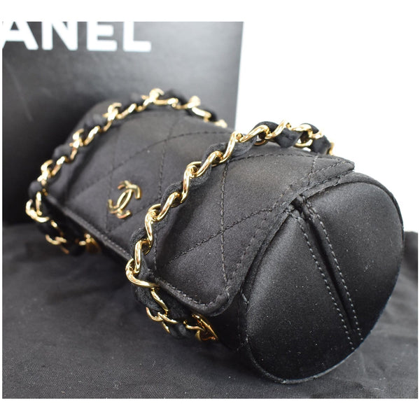 CHANEL Sac Divers Quilted Satin Baguette Bag Black