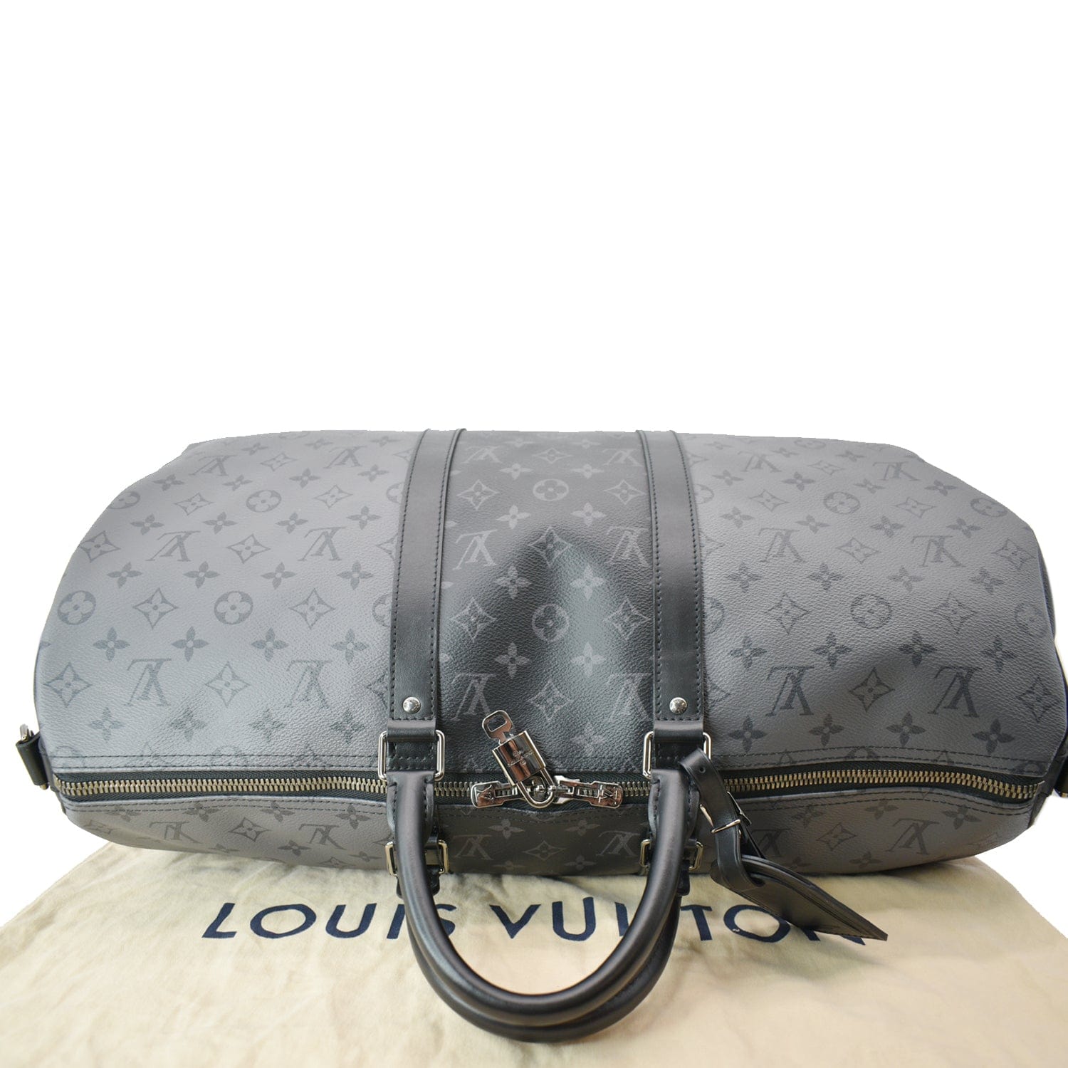 LOUIS VUITTON Keepall 55 Bandouliere Monogram Eclipse Travel Bag Black