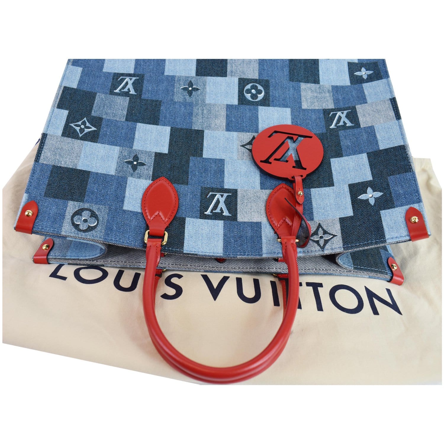 LOUIS VUITTON Onthego GM Autres Toiles Monogram Denim Shoulder Bag Blu