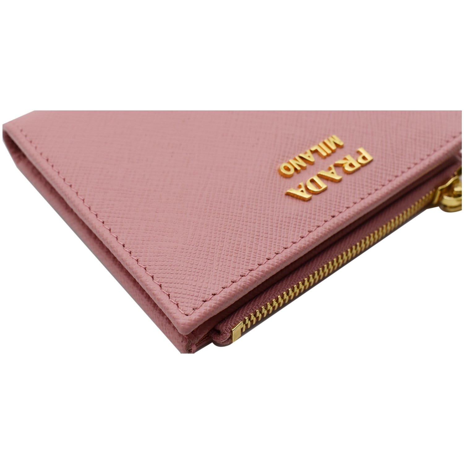 Prada Small Saffiano and Leather Wallet, Women, Alabaster Pink
