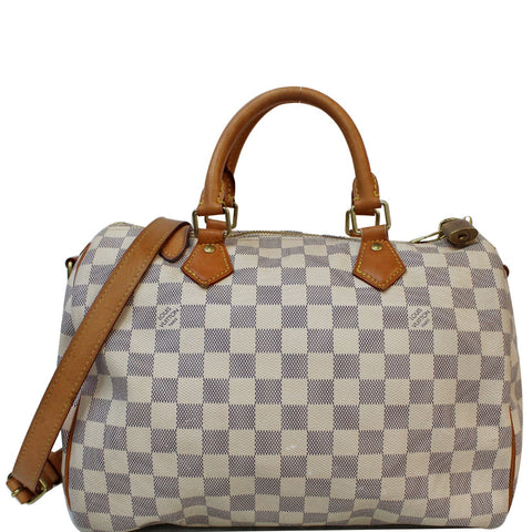 LOUIS VUITTON Speedy 30 Bandouliere Damier Azur Shoulder Bag White