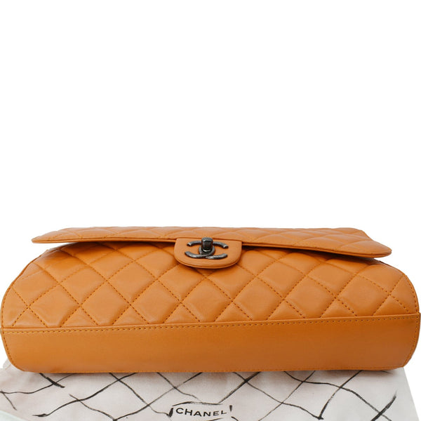 CHANEL Classic Flap Drawstring Quilted Lambskin Leather Shopper Shoulder Bag Orange - Hot Deals
