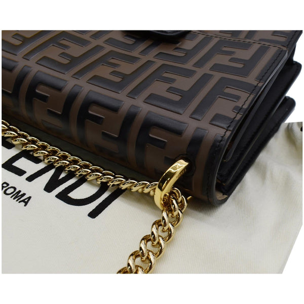 FENDI Kan U Small Embossed Leather Crossbody Bag Brown