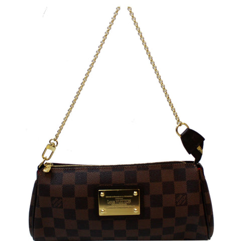 LOUIS VUITTON Pochette Eva Damier Ebene Clutch Crossbody Bag Brown