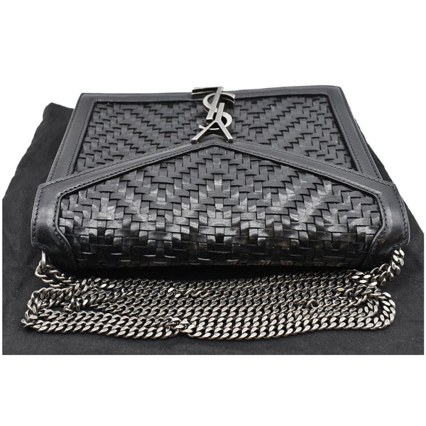 YVES SAINT LAURENT Cassandra Medium Woven Leather Chain Shoulder Bag Black