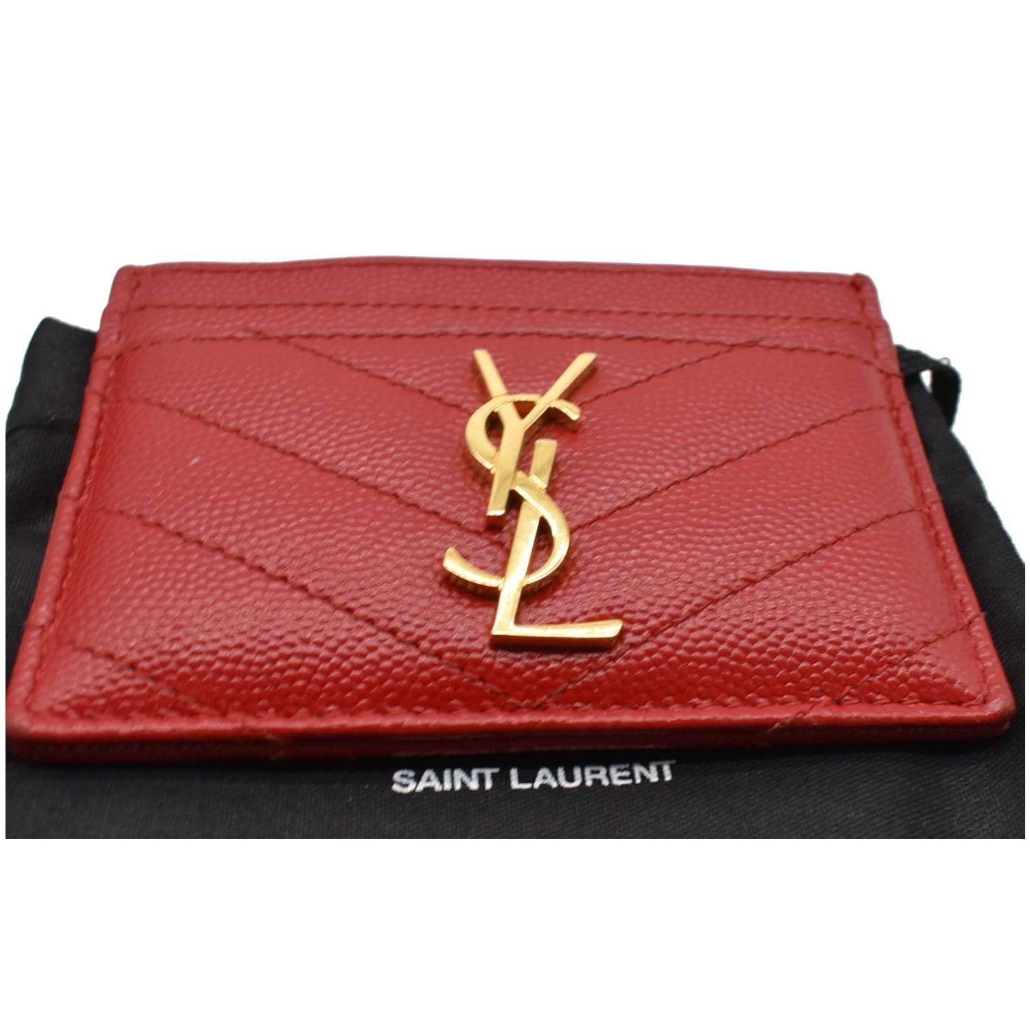 Yves Saint Laurent Monogram Card Case Grain Embossed Leather Pale Pink Gold  YSL