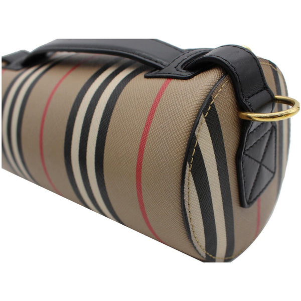 BURBERRY Icon Stripe E-canvas Leather Barrel Shoulder Bag Beige