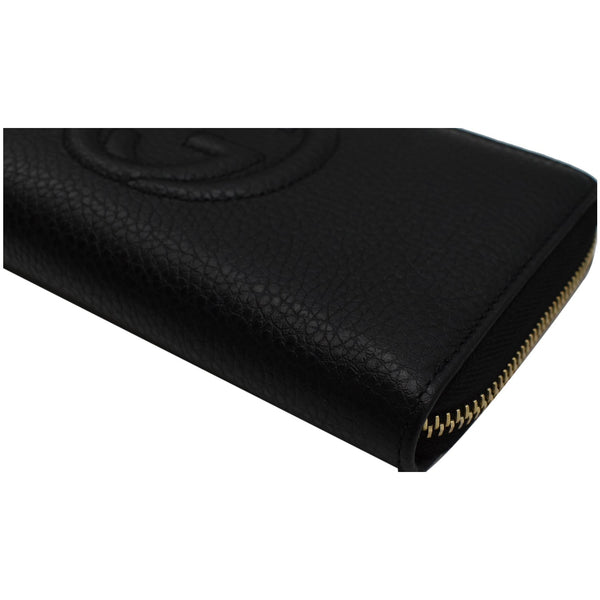 GUCCI Soho Zip Around Pebbled Calfskin Leather Wallet Black 598187