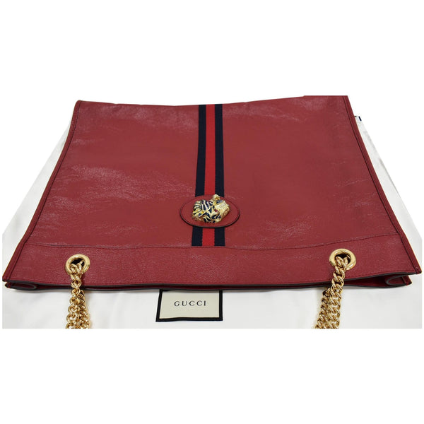 GUCCI Rajah Large Leather Tote Shoulder Bag Red 537219