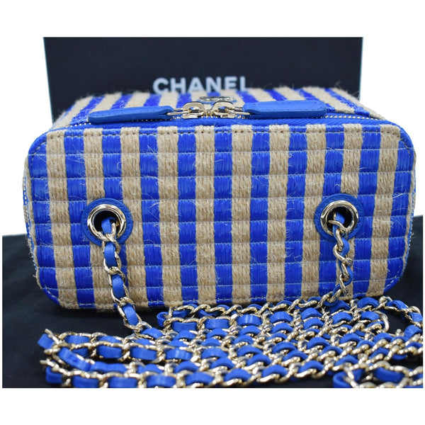 Chanel Raffia Jute Striped Vanity Case Chain Bag