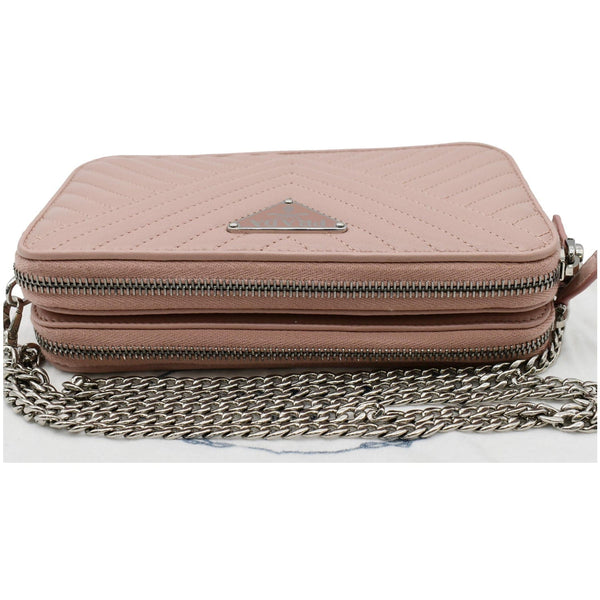 PRADA Nappa Mini Impunture Bandoliera Chain Leather Crossbody Bag Orchidea