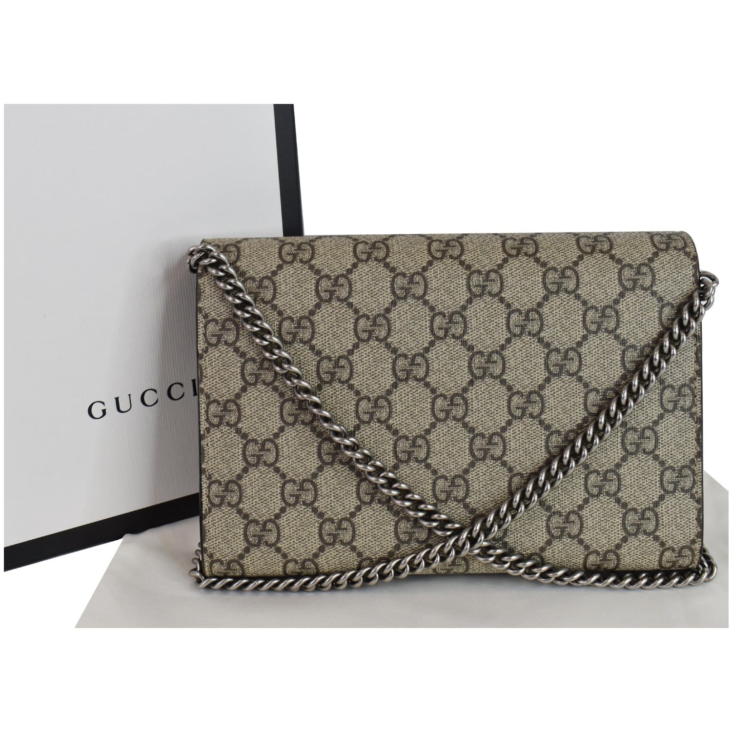 Gucci Dionysus GG Supreme Crossbody Chain Wallet Beige
