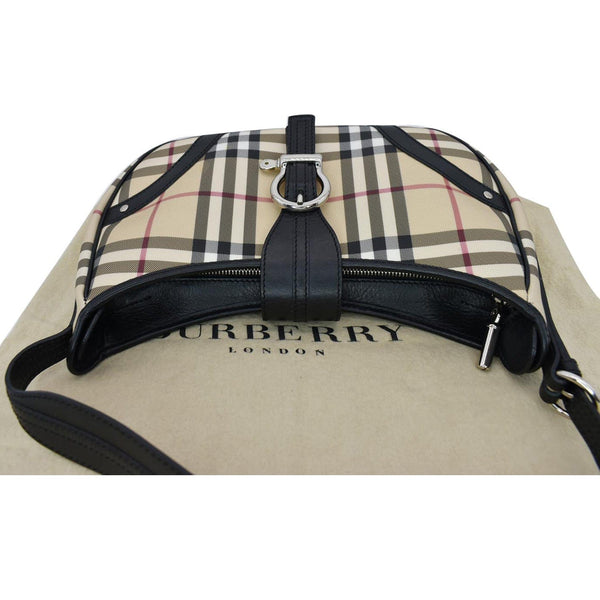 BURBERRY Buckle Small House Check Hobo Shoulder Bag Black